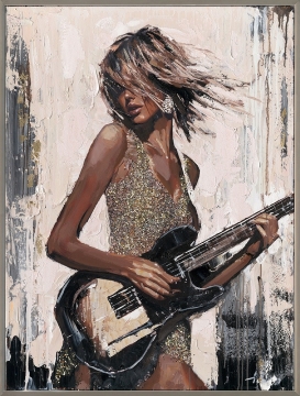 Schilderij vrouw met gitaar met lijst II 90x120 
