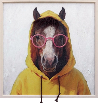 Schilderij grappig paard met fluffy haar 60x60
