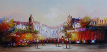 Schilderij stadsgezicht 70x140