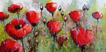 Schilderij klaprozen 70x140