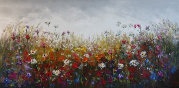 Schilderij bloemenveld 100x200
