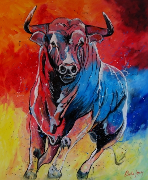 Schilderij stier 100x120