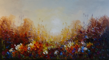 Schilderij bloemenveld 100x180