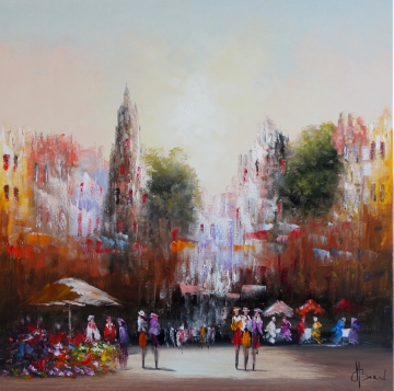 Schilderij stadsgezicht 100x100