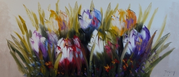 Schilderij kleurrijke tulpen 70x160