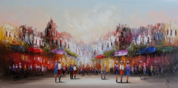 Schilderij stadsgezicht 70x140