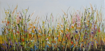 Schilderij bloemenveld 50x100