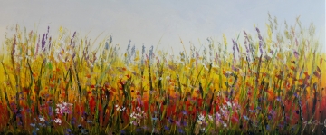 Schilderij kleurrijk bloemenveld 70x160