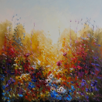 Schilderij bloemenveld 120x120