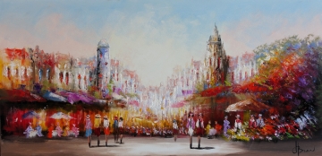 Schilderij stadsgezicht 70x140