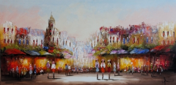 Schilderij stadsgezicht 70x140