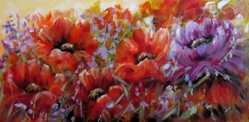 Schilderij bloemen 70x140