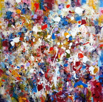 Schilderij kleurenstorm 100x100