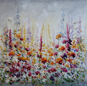 Schilderij bloemenveld 100x100