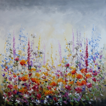 Schilderij bloemenveld 100x100