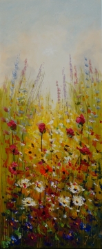 Schilderij bloemenveld 50x120