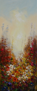 Schilderij bloemenveld 50x120