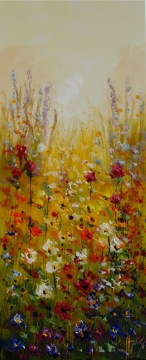 Schilderij bloemenveld 50x120