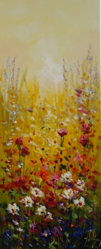 Schilderij bloemenveld 50x120