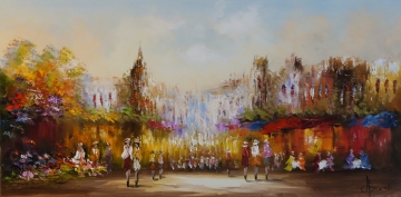 Schilderij stadsgezicht 70x140