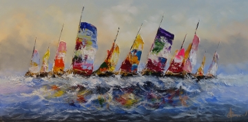 Schilderij zeilboten 70x140