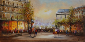 Schilderij stadsgezicht 70x140