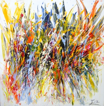 Schilderij kleurenstorm 80x80