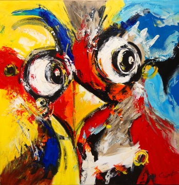 Schilderij abstracte kip 80x80
