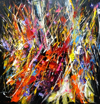 Schilderij kleurenstorm 80x80