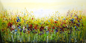 Schilderij bloemenveld 70x140