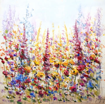 Schilderij bloemenveld 90x90
