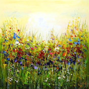 Schilderij bloemenveld 100x100