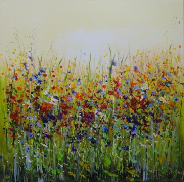 Schilderij bloemenveld 100x100