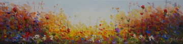 Schilderij bloemenveld 30x120
