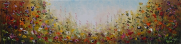 Schilderij bloemenveld 30x120
