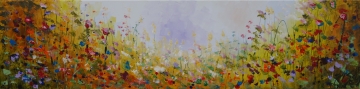 Schilderij bloemenveld 30x120