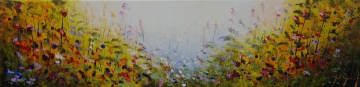 Schilderij bloemenveld 30x120