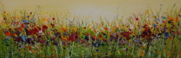 Schilderij kleurrijke bloemen 40x120