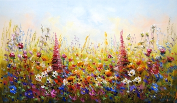 Schilderij bloemenveld 70x120