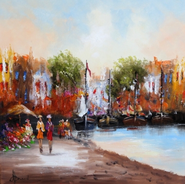 Schilderij stadsgezicht 70x70