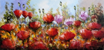 Schilderij klaprozen 70x140
