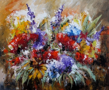 Schilderij kleurrijke bloemen 100x120 