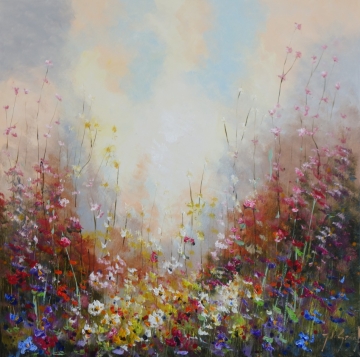 Schilderij bloemenveld 100x100