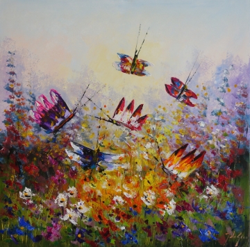 Schilderij bloemenveld 100x100