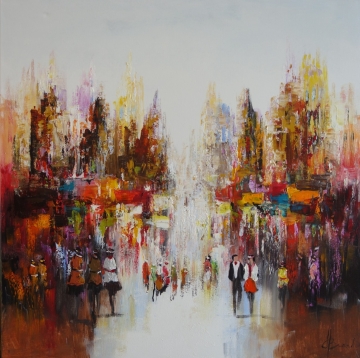 Schilderij stadsgezicht 100x100