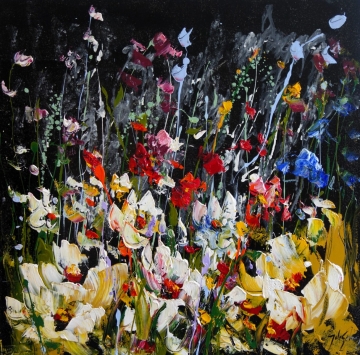 Schilderij bloemenveld 100x100
