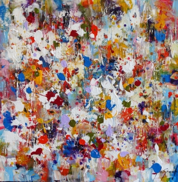 Schilderij kleurenstorm 80x80