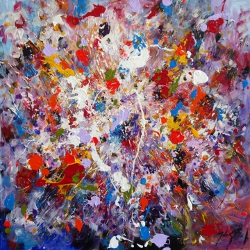 Schilderij kleurenstorm 80x80