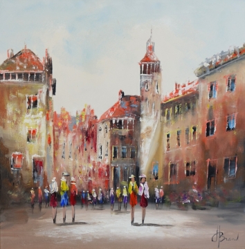 Schilderij stadsgezicht 80x80