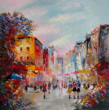 Schilderij stadsgezicht 100x100